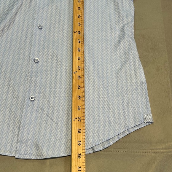 Bugatchi Uomo Men Dress Shirt 15.5/39 Blue Herringbone Roll Cuff Long Sleeve3434 - Picture 8 of 11